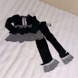Ruffle Butts Black and Gray Kids Matching Set